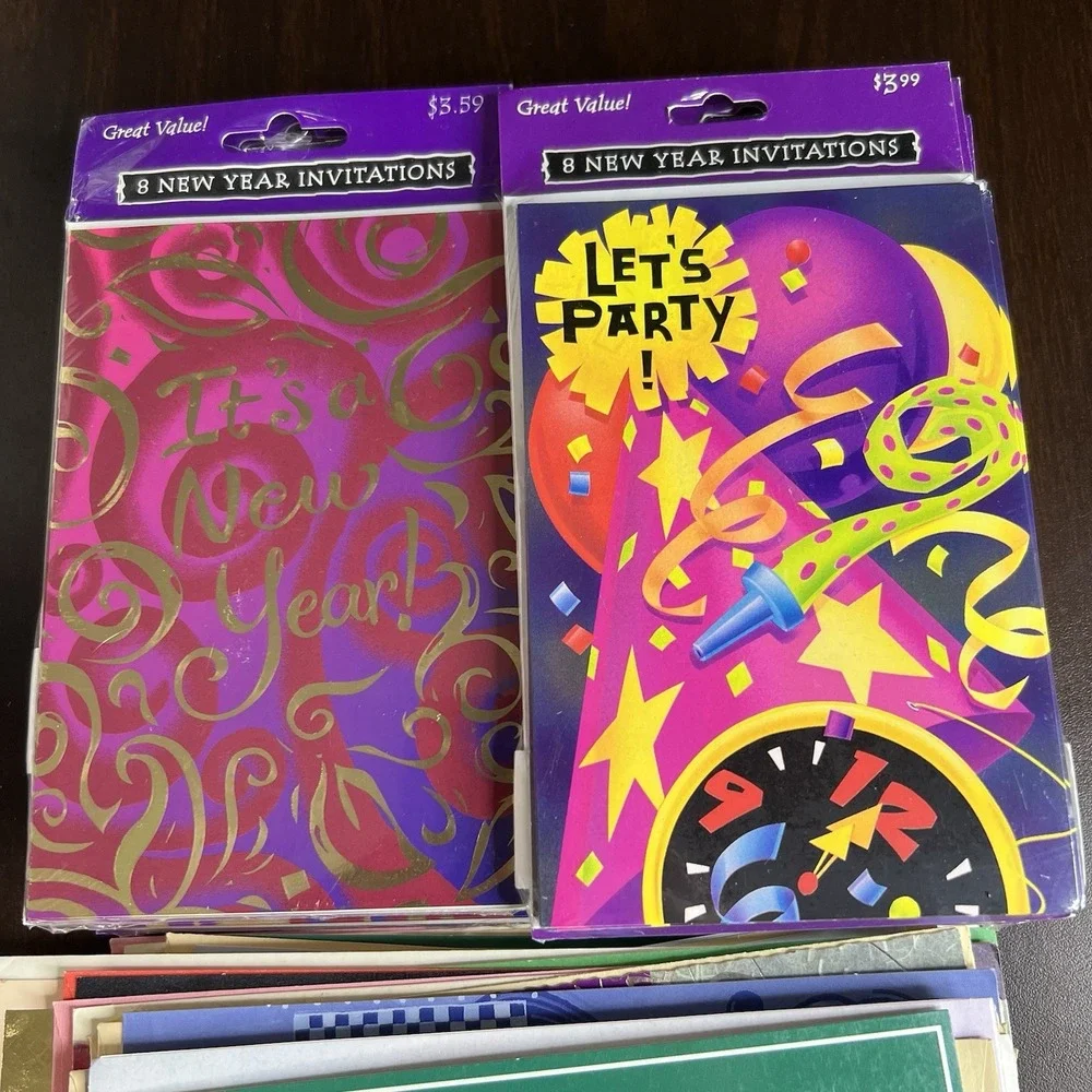 Lot 28 Vintage Gibson Assorted New Year Cards & 11‎ Pks Invitations NOS